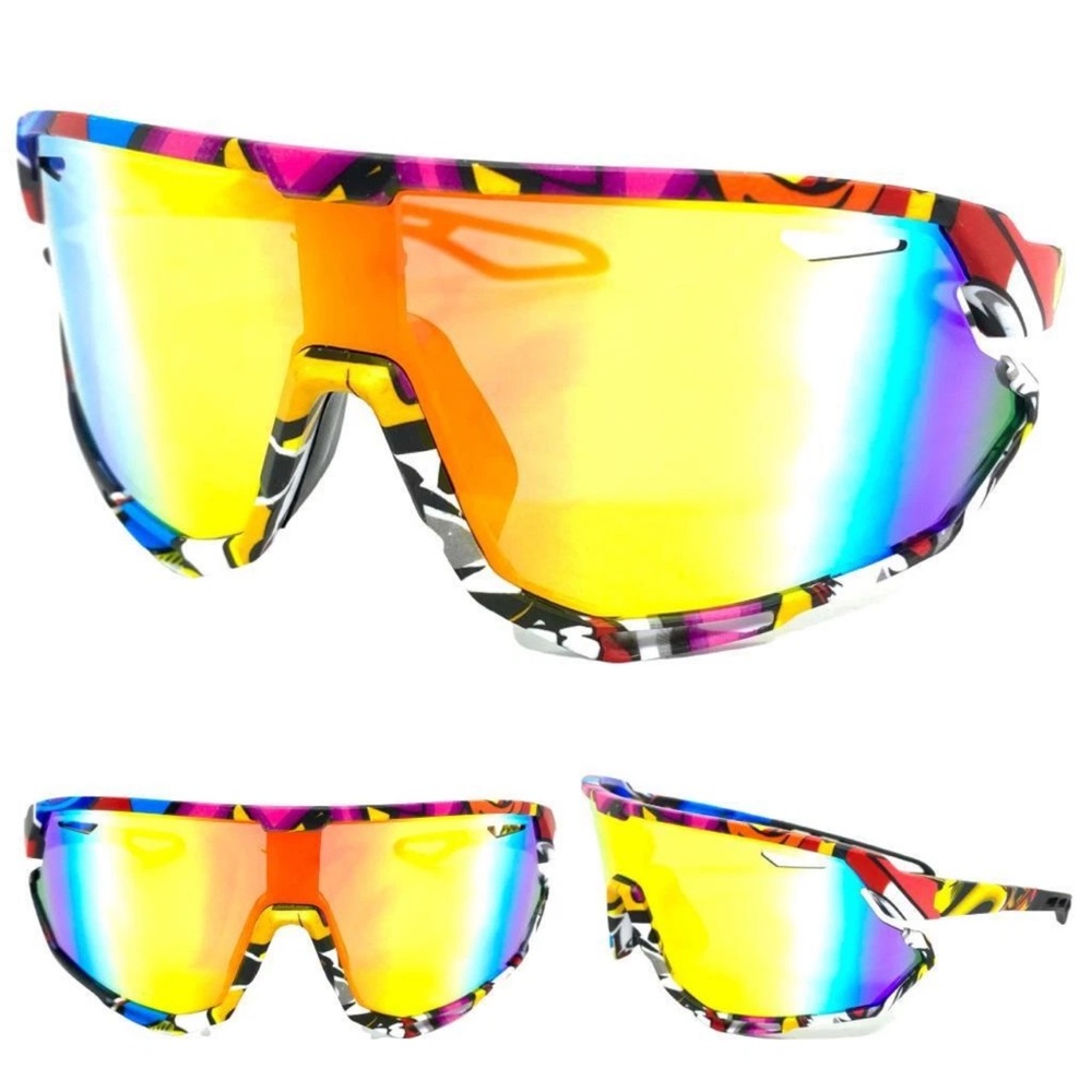 ALL-SPORT WRAP AROUND SUNGLASSES MENS MULTICOLOR RAINBOW UV-LENSE COMFORT BRIDGE